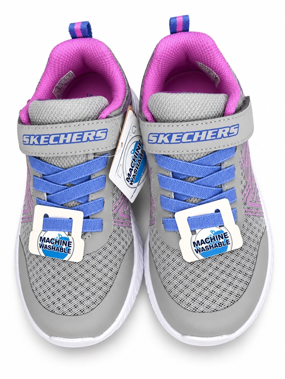 Skechers Kids Gray, Blue & Pink Mesh Sneaker with Hook-and-Loop Strap